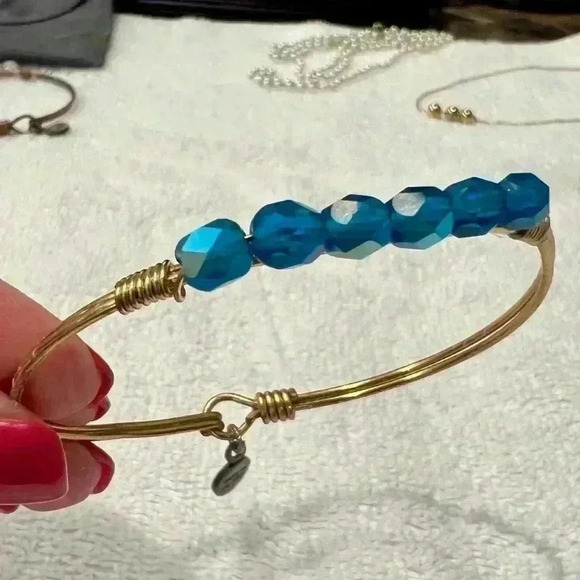 Luca & Danni Blue Beaded Bracelet Bangle Hook Clasp- Slight bend near clasp - Picture 1 of 9